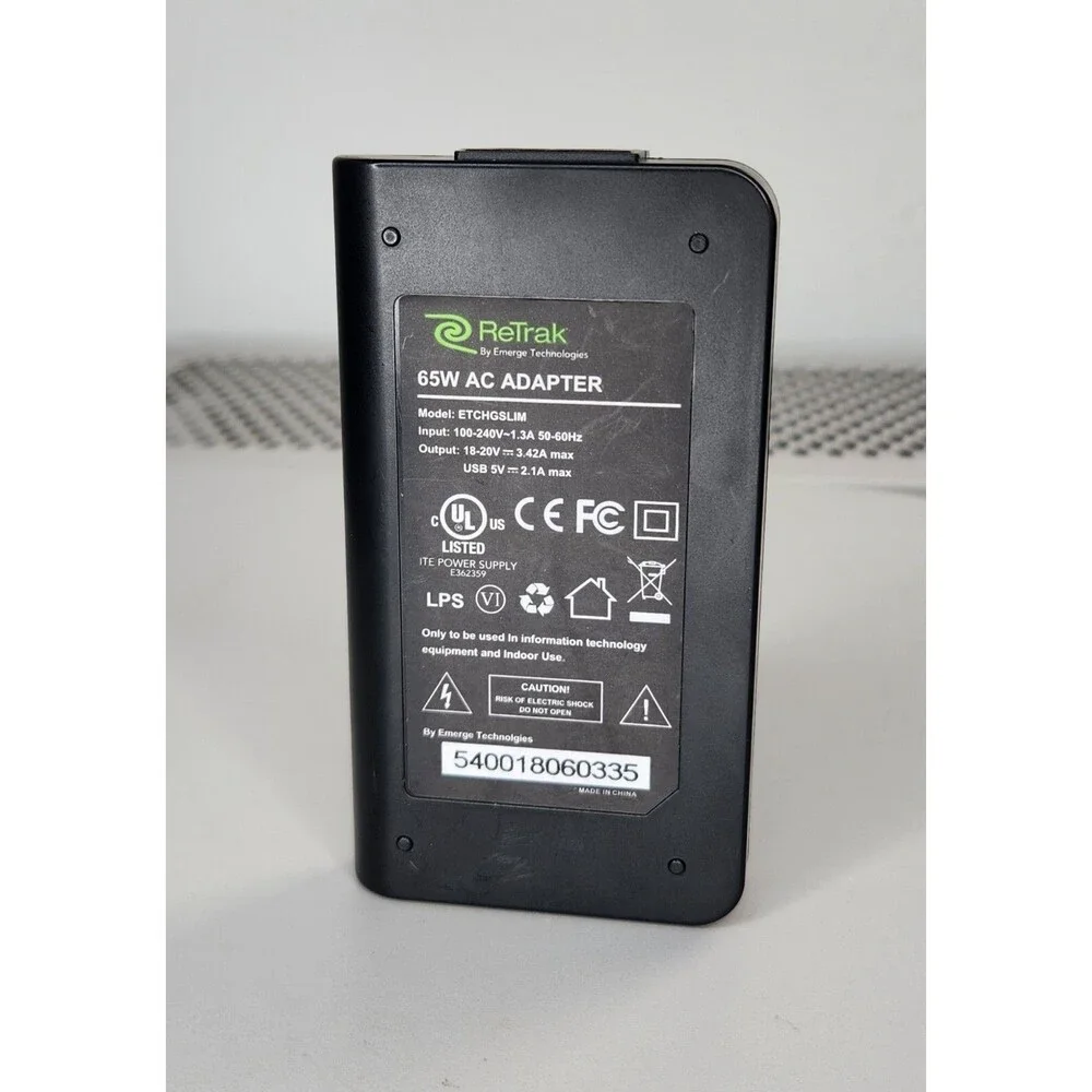 ReTrak Retractable AC Adapter - Output 18-20 Volt Brick Only Model ETCHGSLIM